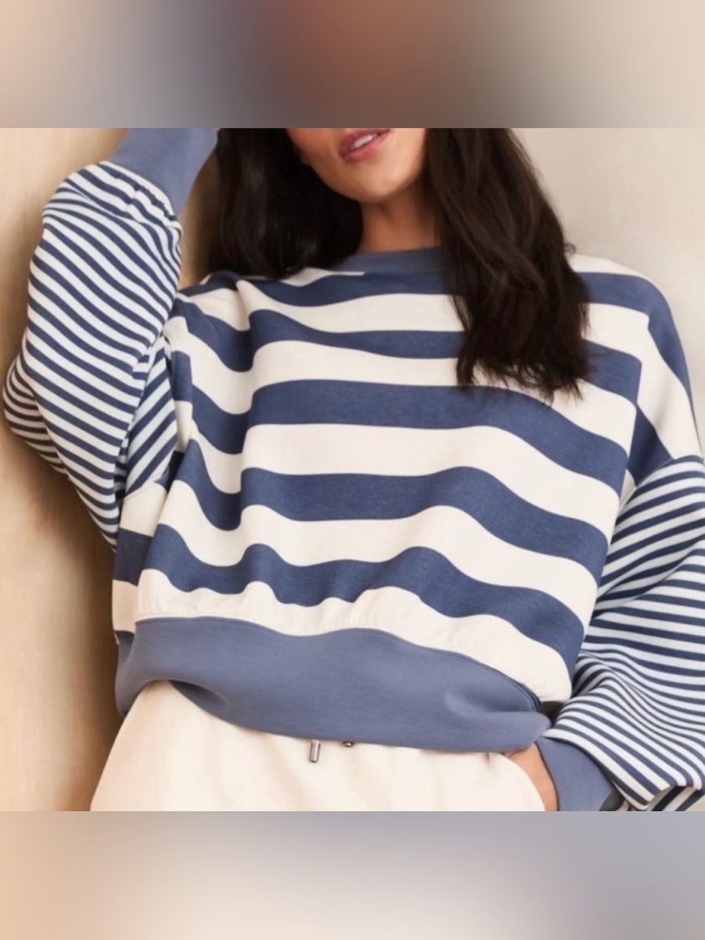Altar'd State AS Revival super soft Navy and White Striped Crewneck Sweatshirt